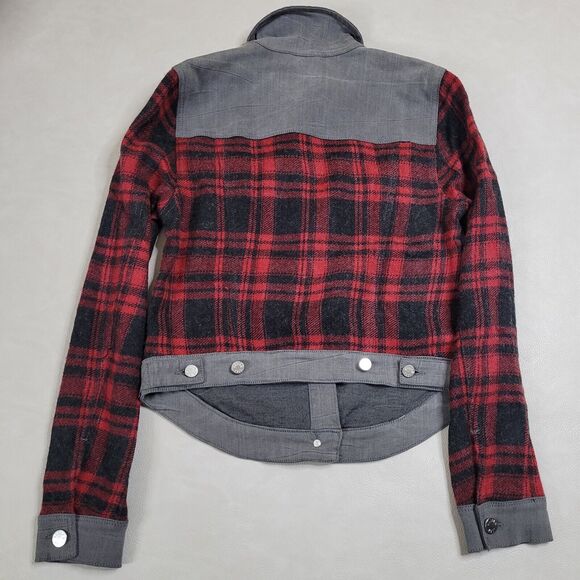 William Rast Motocross Flannel Denim Jacket Womens Red Black Plaid Cowgirl Med - Picture 3 of 13